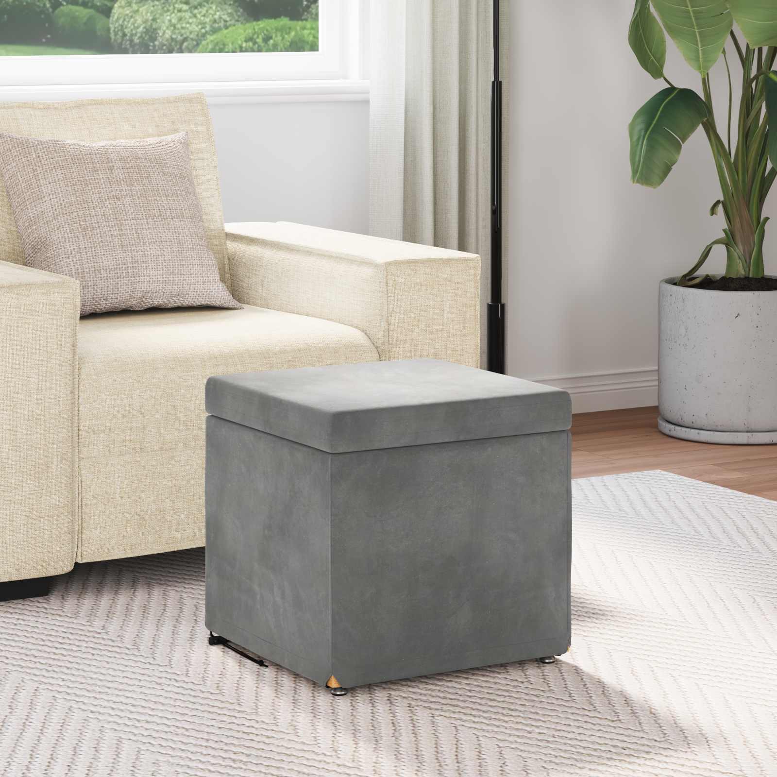 Pouf Grigio scuro Velluto e Legno Ingegnerizzato