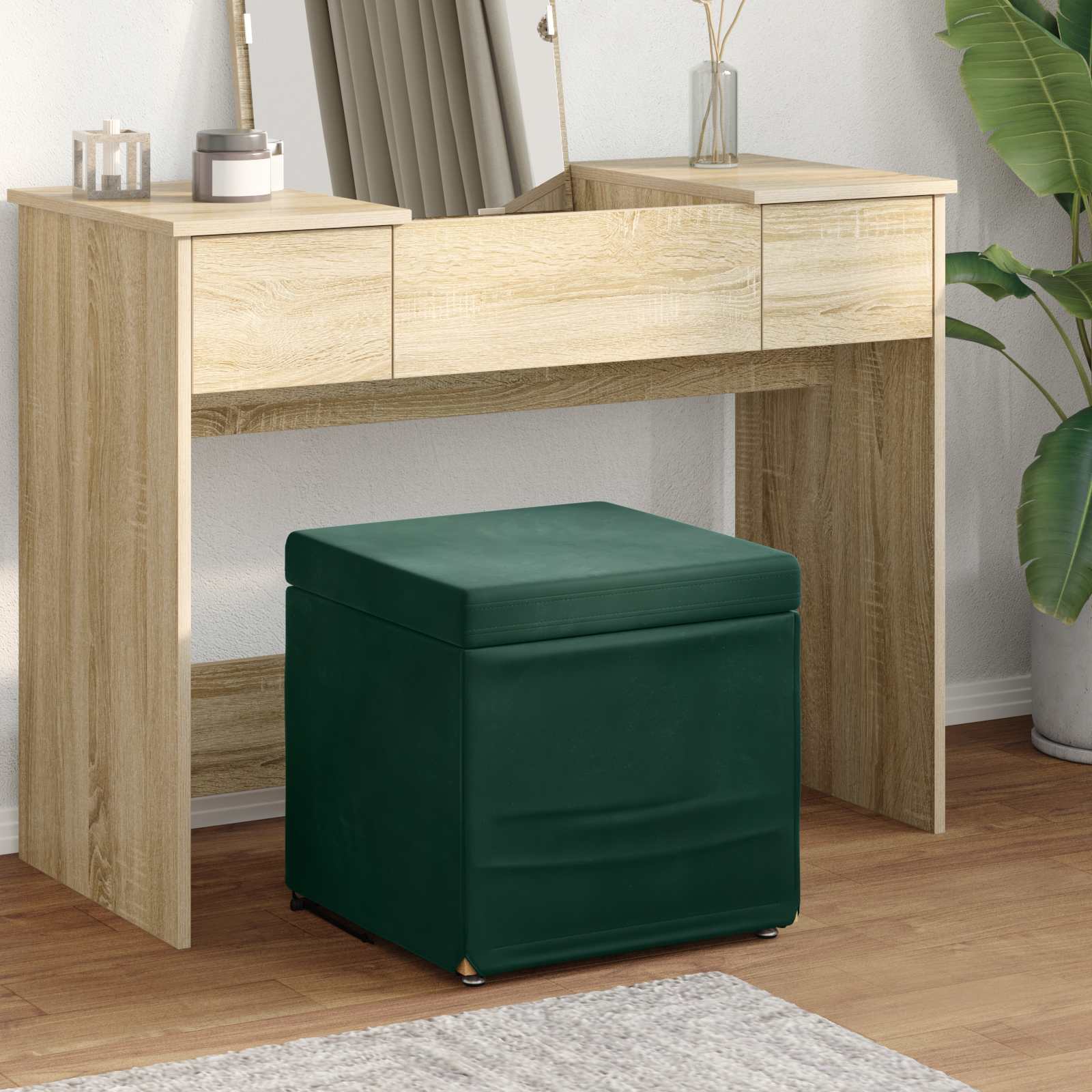 Pouf Verde Scuro 41 x 41 x 40 cm Velluto e Legno Ingegnerizzato