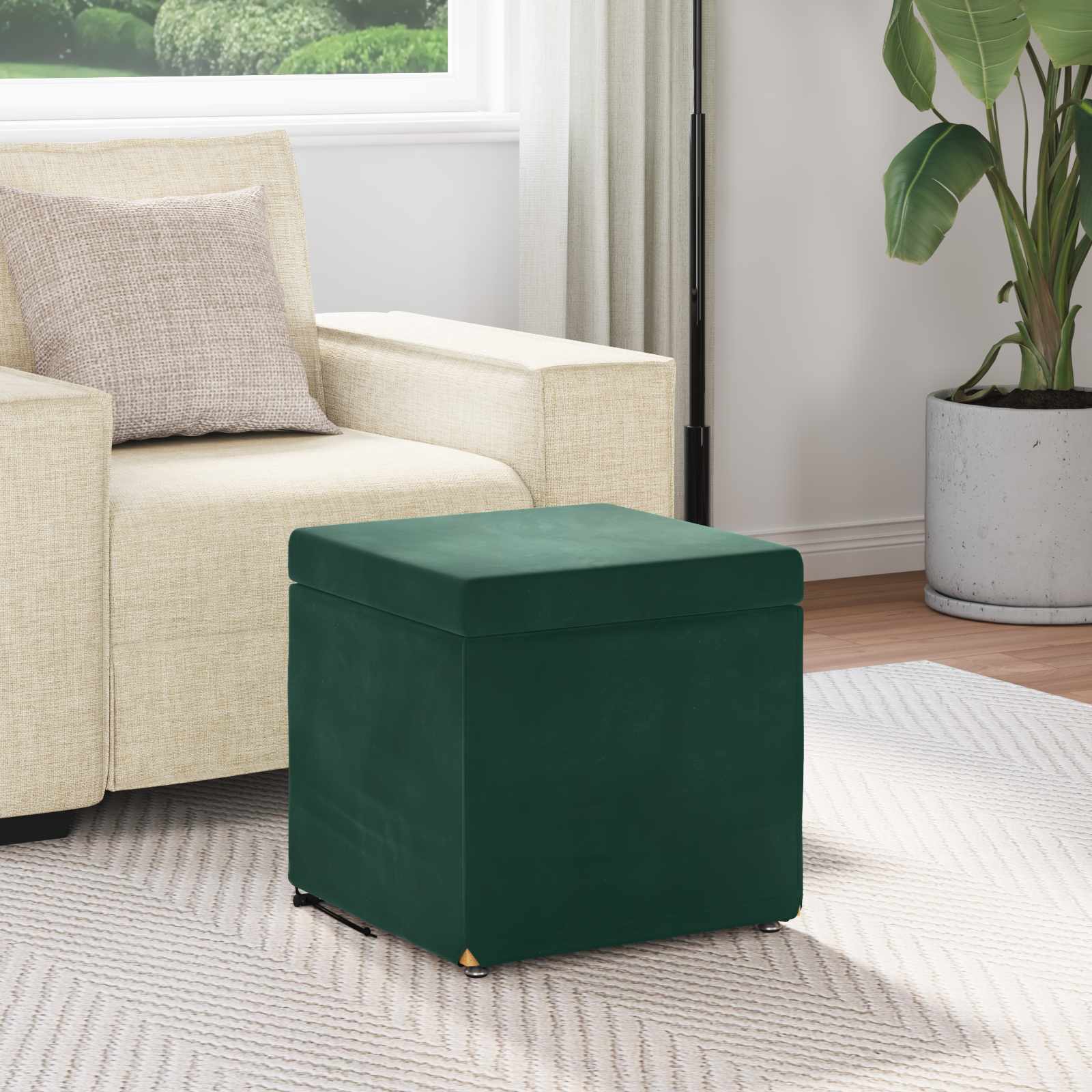 Pouf Verde Scuro 41 x 41 x 40 cm Velluto e Legno Ingegnerizzato