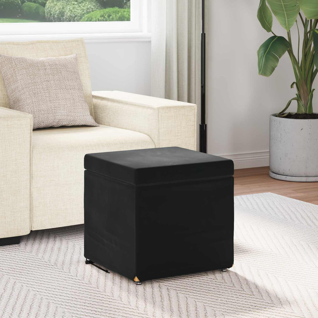 Pouf Nero 41 x 41 x 40 cm Velluto e Legno Ingegnerizzato