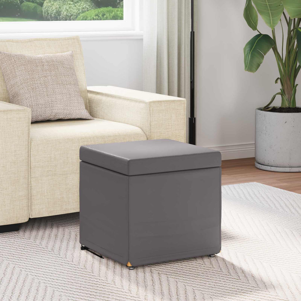 Pouf Grigio Pelle Sintetica e Legno Ingegnerizzato