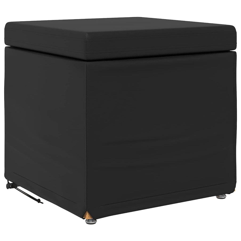 Pouf Nero Pelle Sintetica e Legno Ingegnerizzato