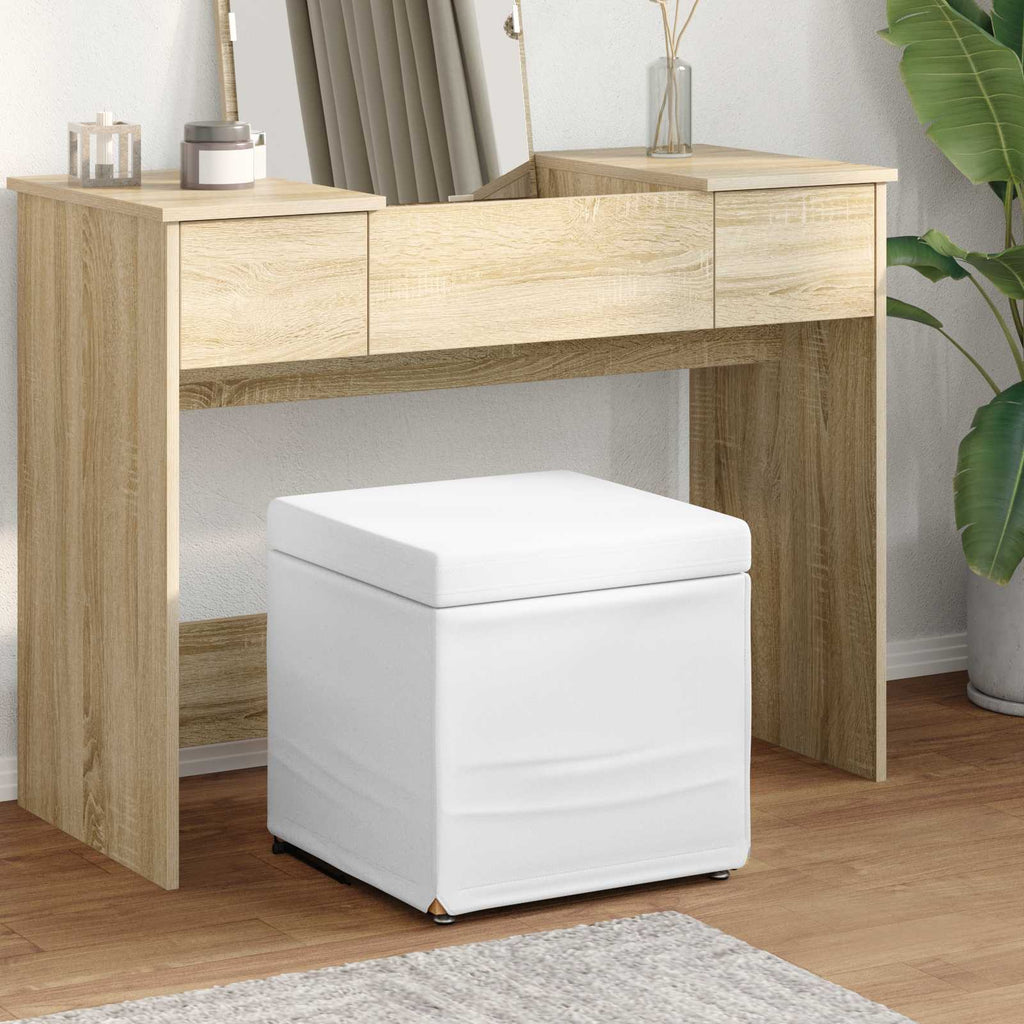 Pouf Bianco Pelle Sintetica e Legno Ingegnerizzato