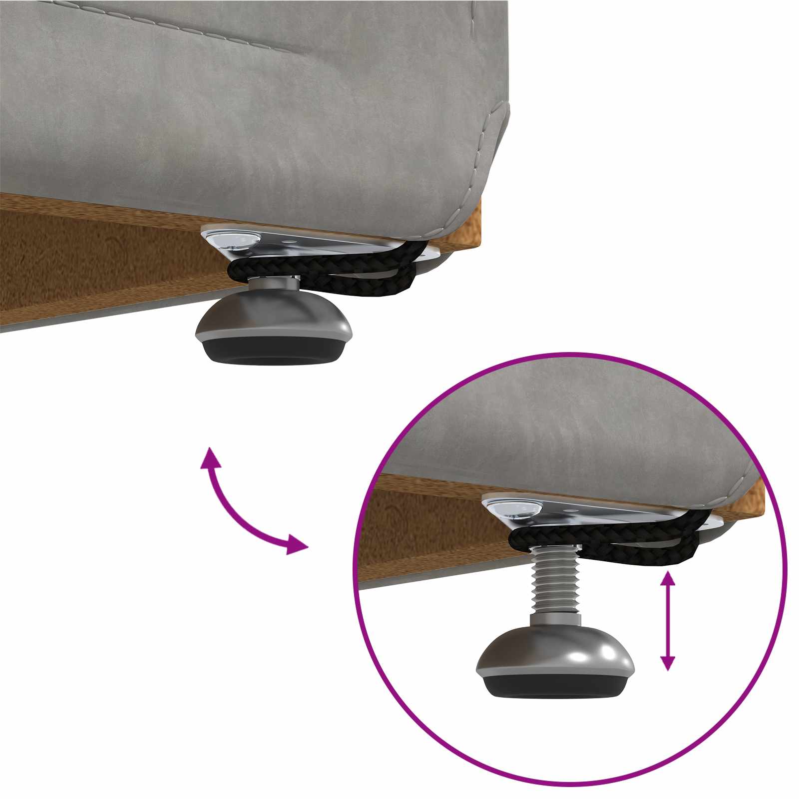 Pouf Grigio chiaro Velluto e Legno Ingegnerizzato