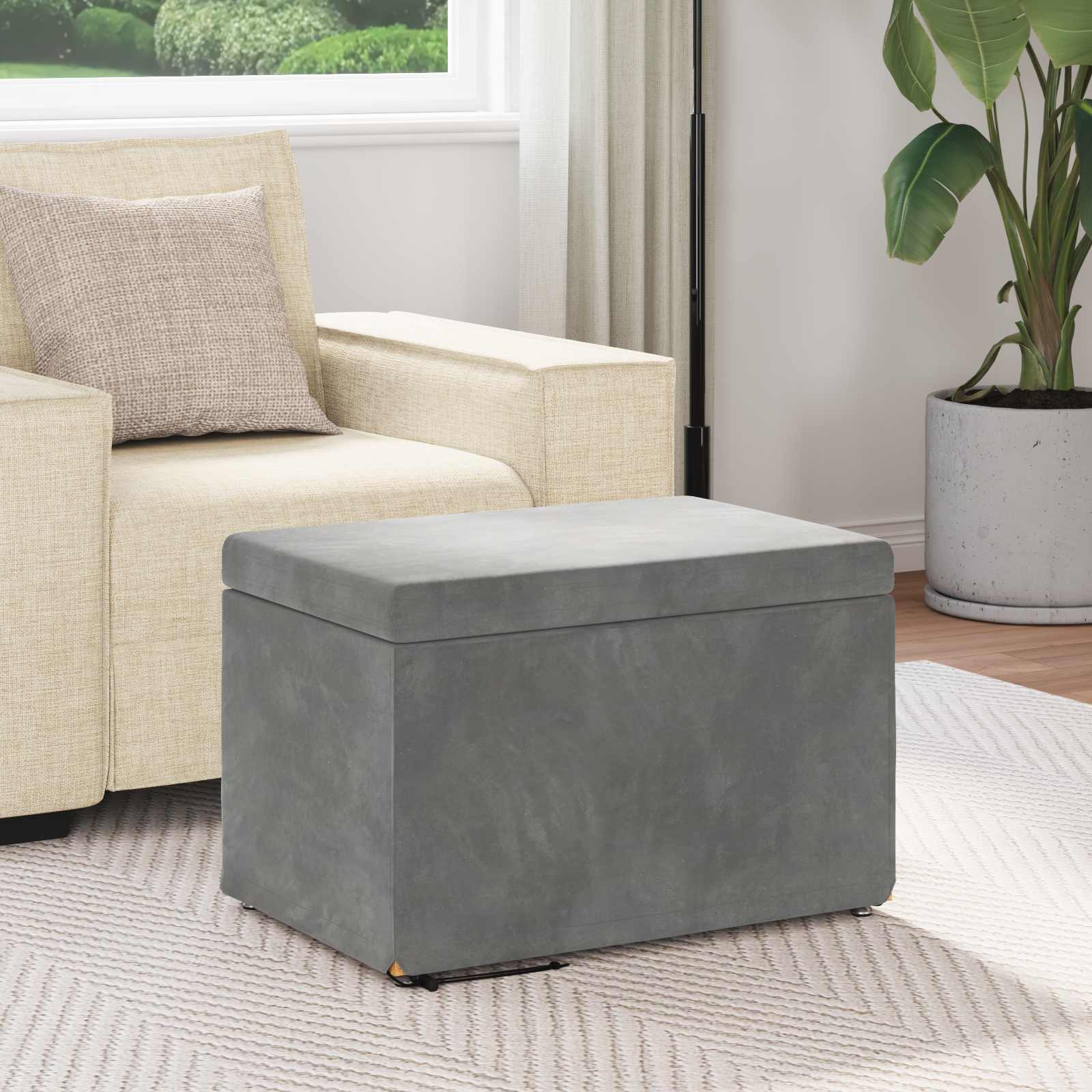 Pouf Grigio scuro Velluto e Legno Ingegnerizzato