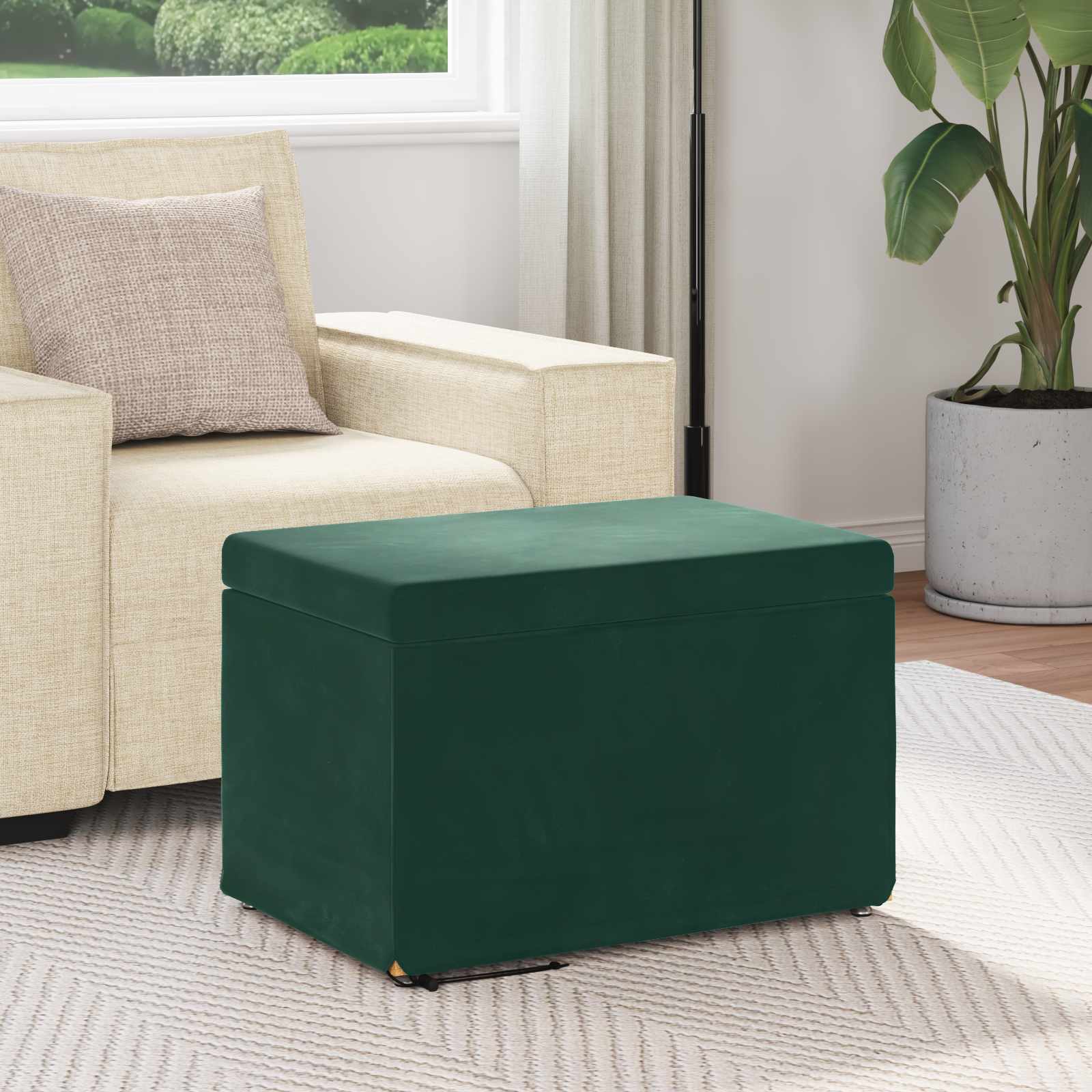 Pouf Verde Scuro 61 x 41 x 40 cm Velluto e Legno Ingegnerizzato