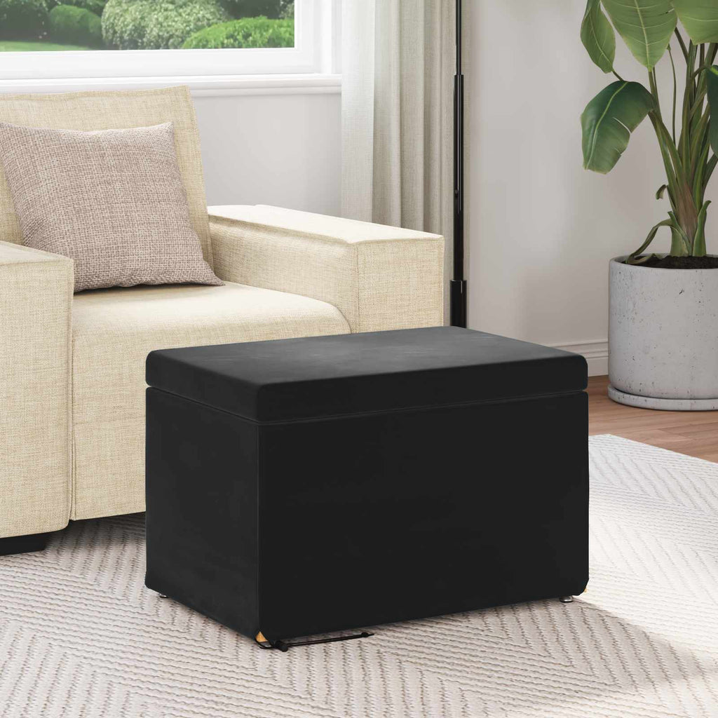 Pouf Nero 61 x 41 x 40 cm Velluto e Legno Ingegnerizzato