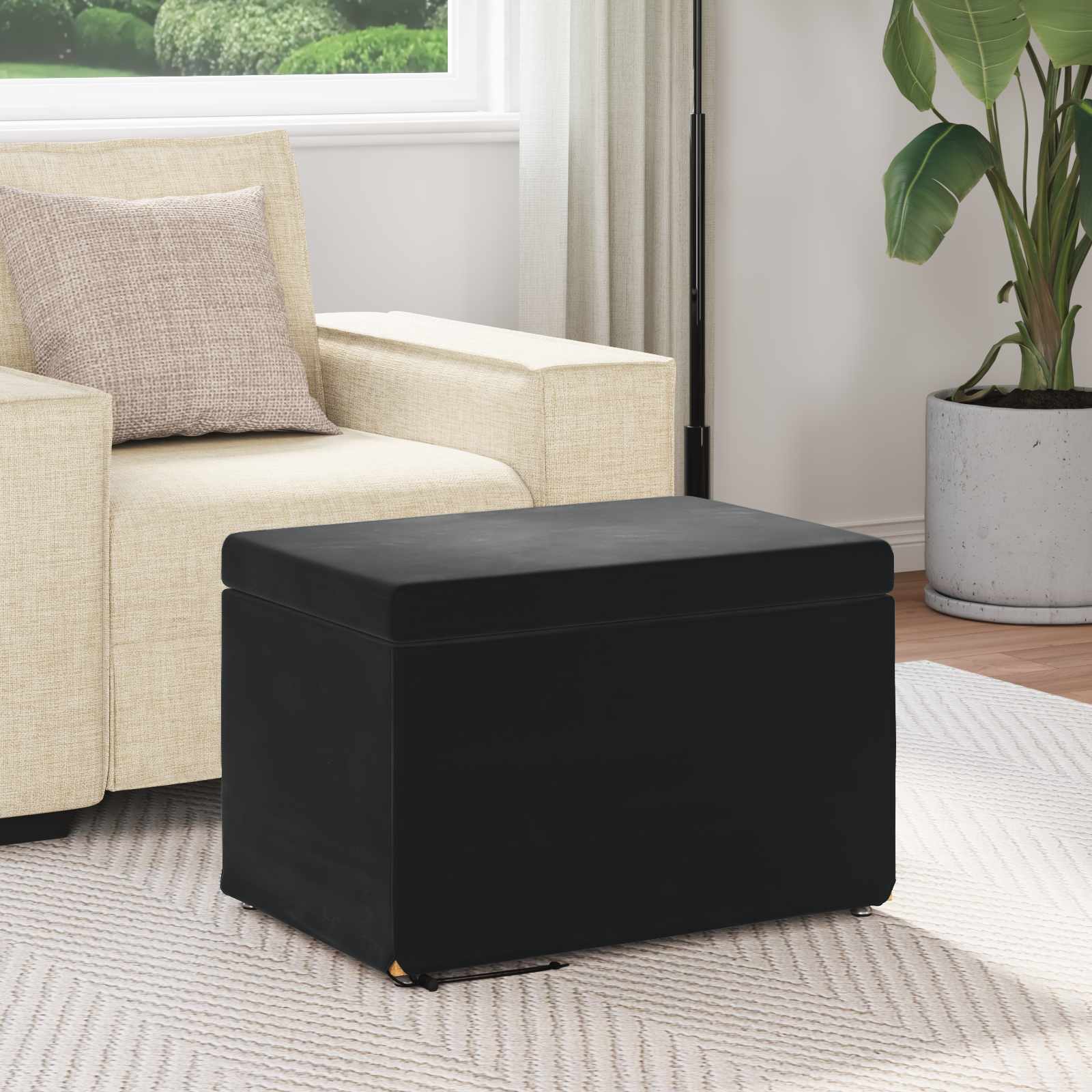 Pouf Nero 61 x 41 x 40 cm Velluto e Legno Ingegnerizzato