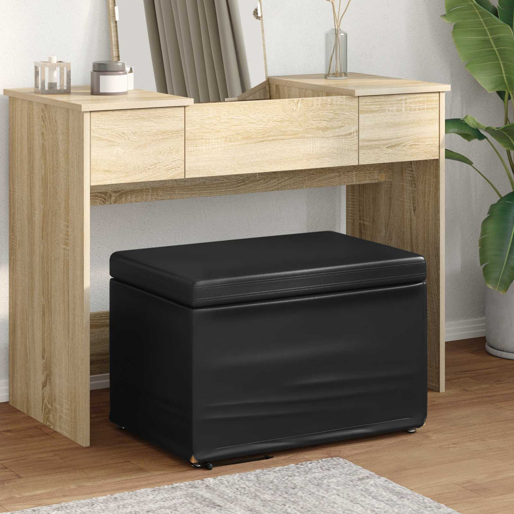 Pouf Nero Pelle Sintetica e Legno Ingegnerizzato