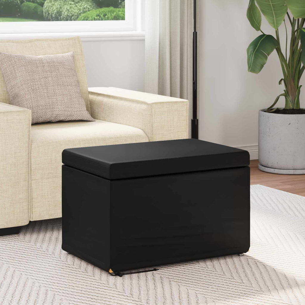 Pouf Nero Pelle Sintetica e Legno Ingegnerizzato