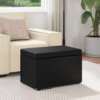 Pouf Nero Pelle Sintetica e Legno Ingegnerizzato