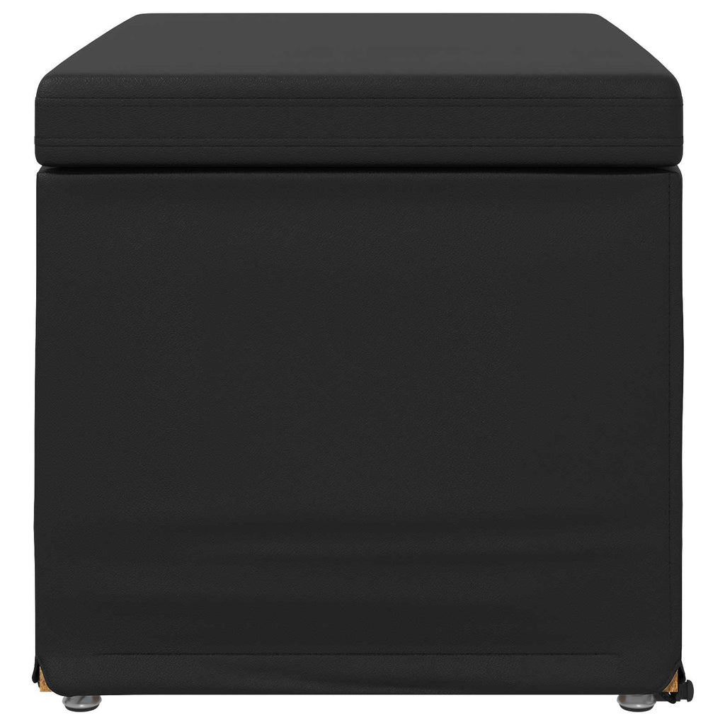 Pouf Nero Pelle Sintetica e Legno Ingegnerizzato
