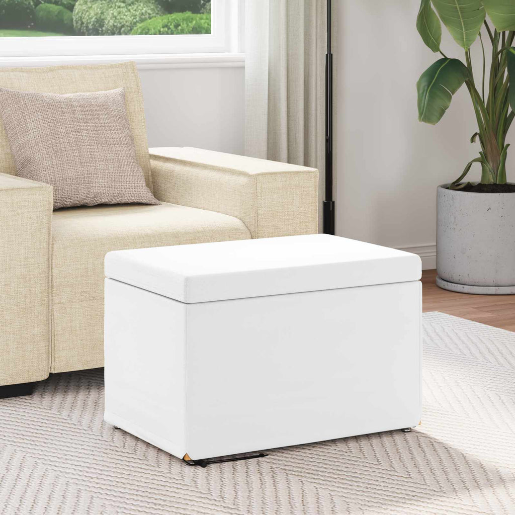 Pouf Bianco Pelle Sintetica e Legno Ingegnerizzato