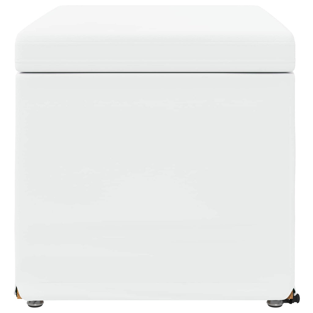 Pouf Bianco Pelle Sintetica e Legno Ingegnerizzato