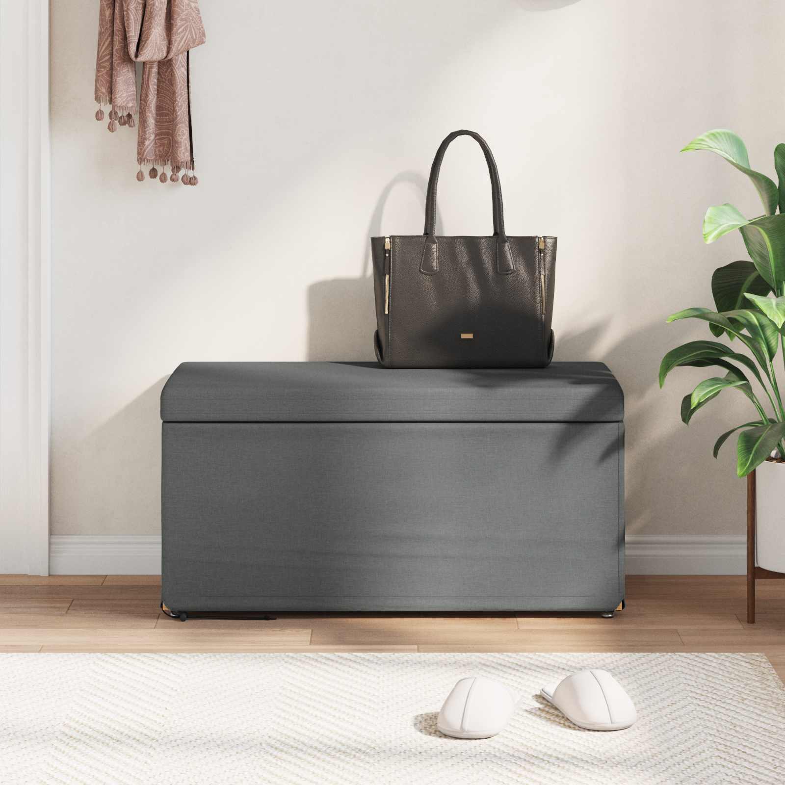 Pouf Grigio scuro Tessuto e Legno Ingegnerizzato