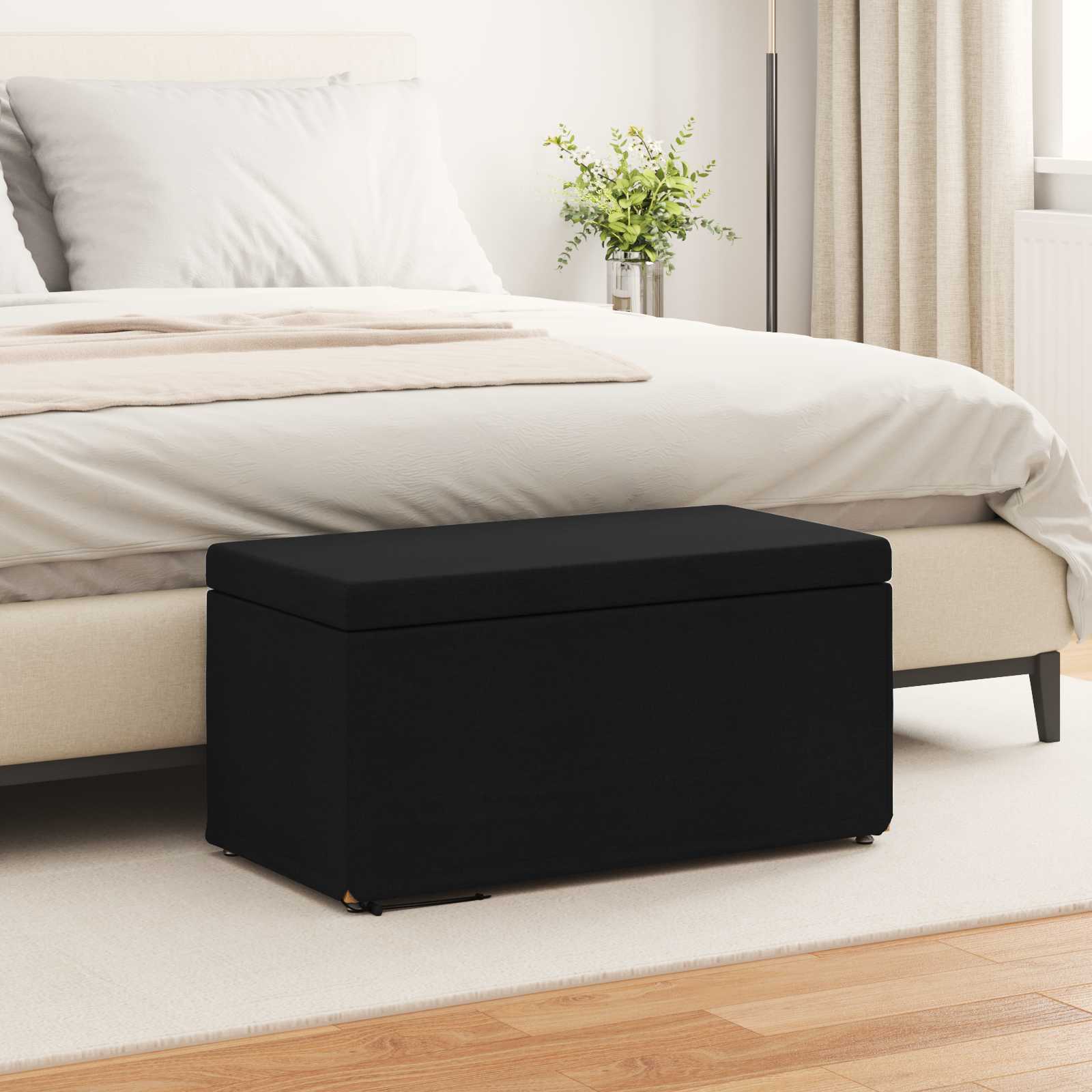 Pouf Nero 81 x 41 x 40 cm Tessuto e Legno Ingegnerizzato