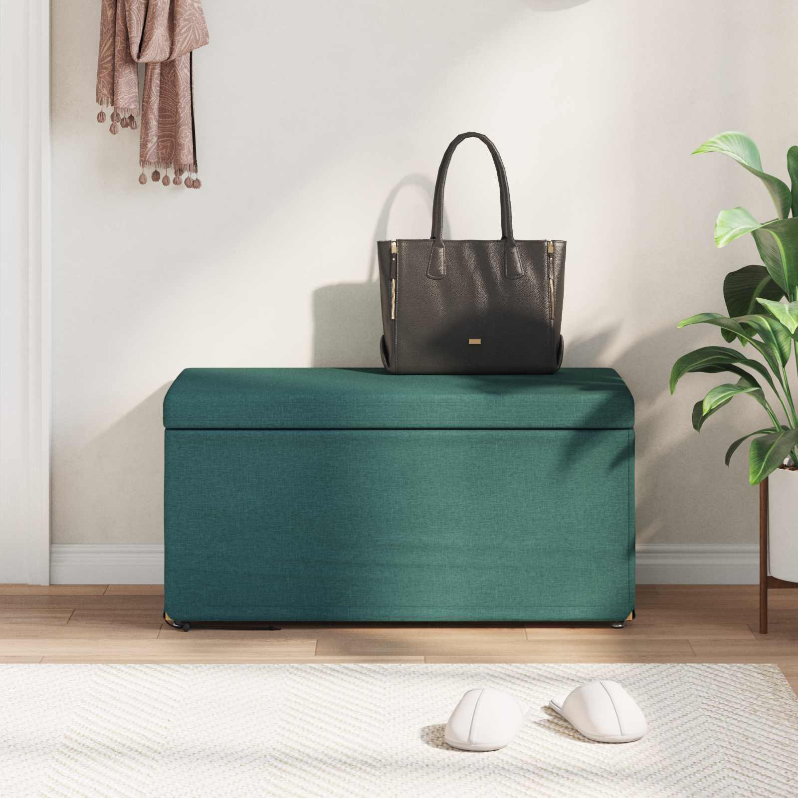 Pouf Verde Scuro 81 x 41 x 40 cm Tessuto e Legno Ingegnerizzato