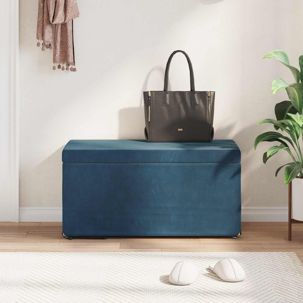 Pouf Blu 81 x 41 x 40 cm Velluto e Legno Ingegnerizzato