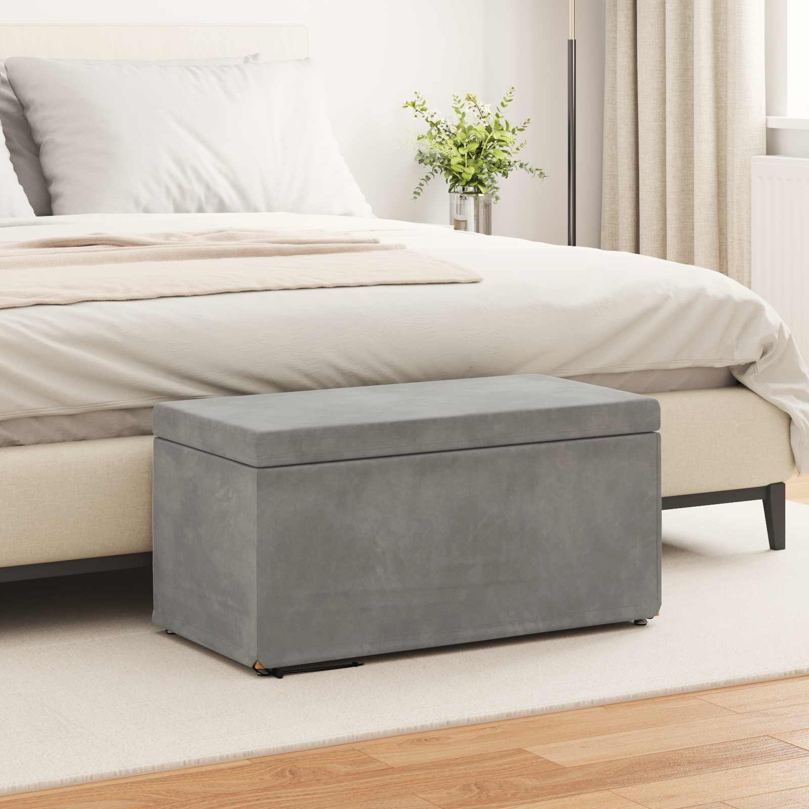 Pouf Grigio chiaro Velluto e Legno Ingegnerizzato