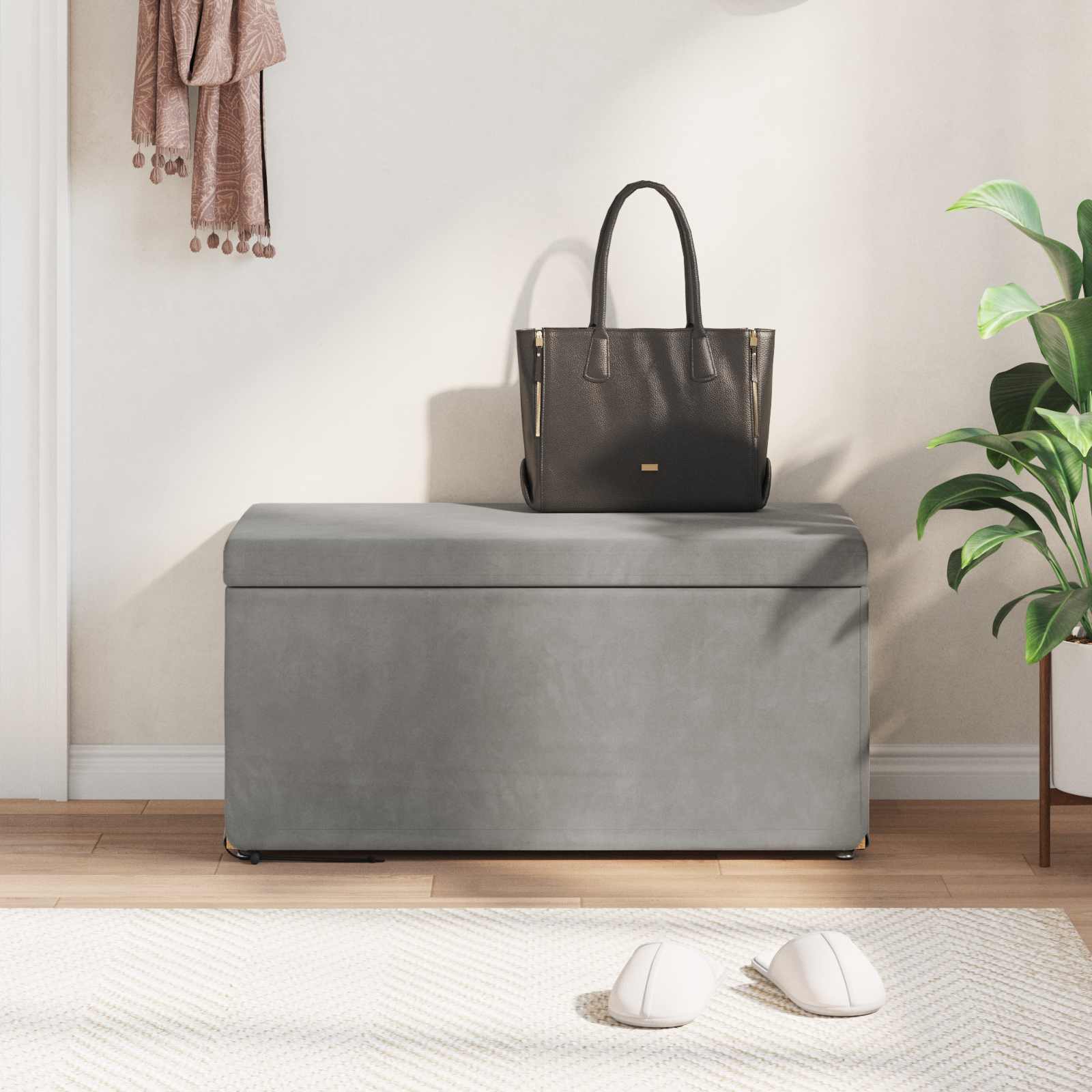 Pouf Grigio chiaro Velluto e Legno Ingegnerizzato