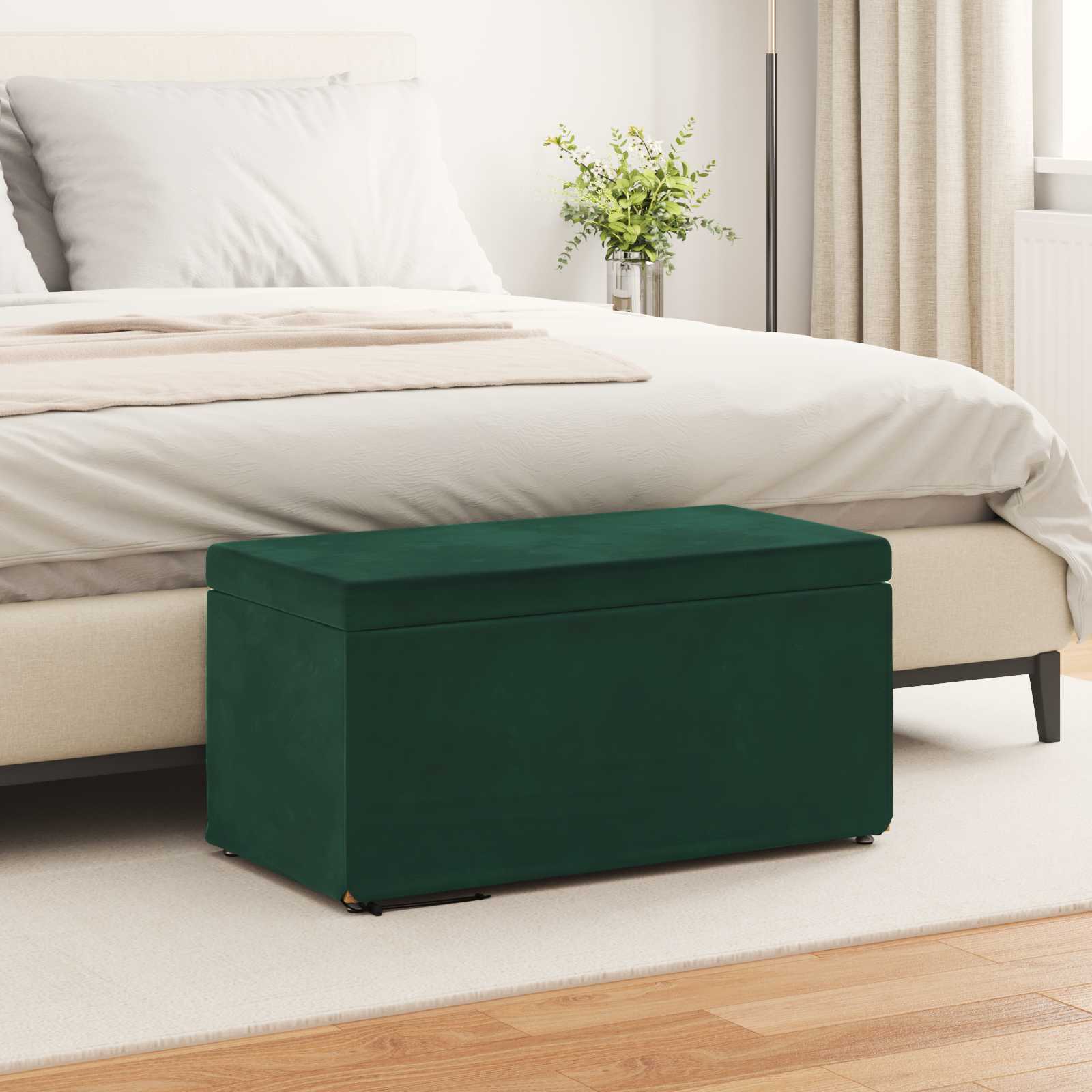 Pouf Verde Scuro 81 x 41 x 40 cm Velluto e Legno Ingegnerizzato