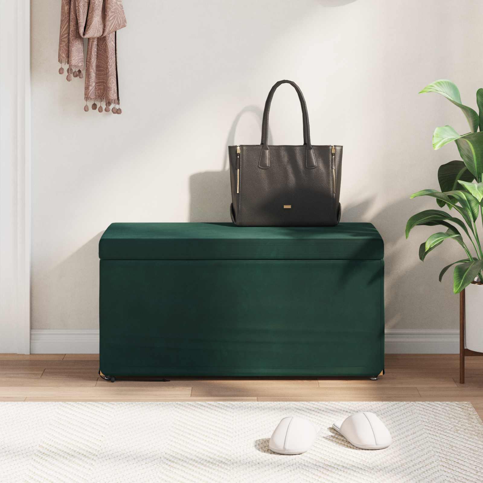 Pouf Verde Scuro 81 x 41 x 40 cm Velluto e Legno Ingegnerizzato
