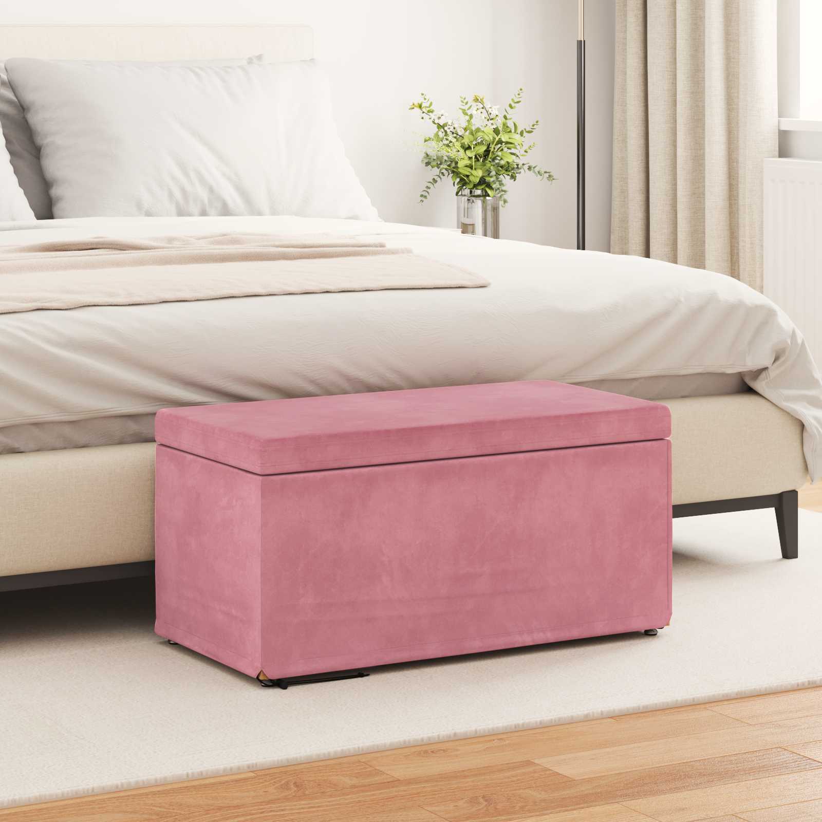 Pouf Rosa 81 x 41 x 40 cm Velluto e Legno Ingegnerizzato