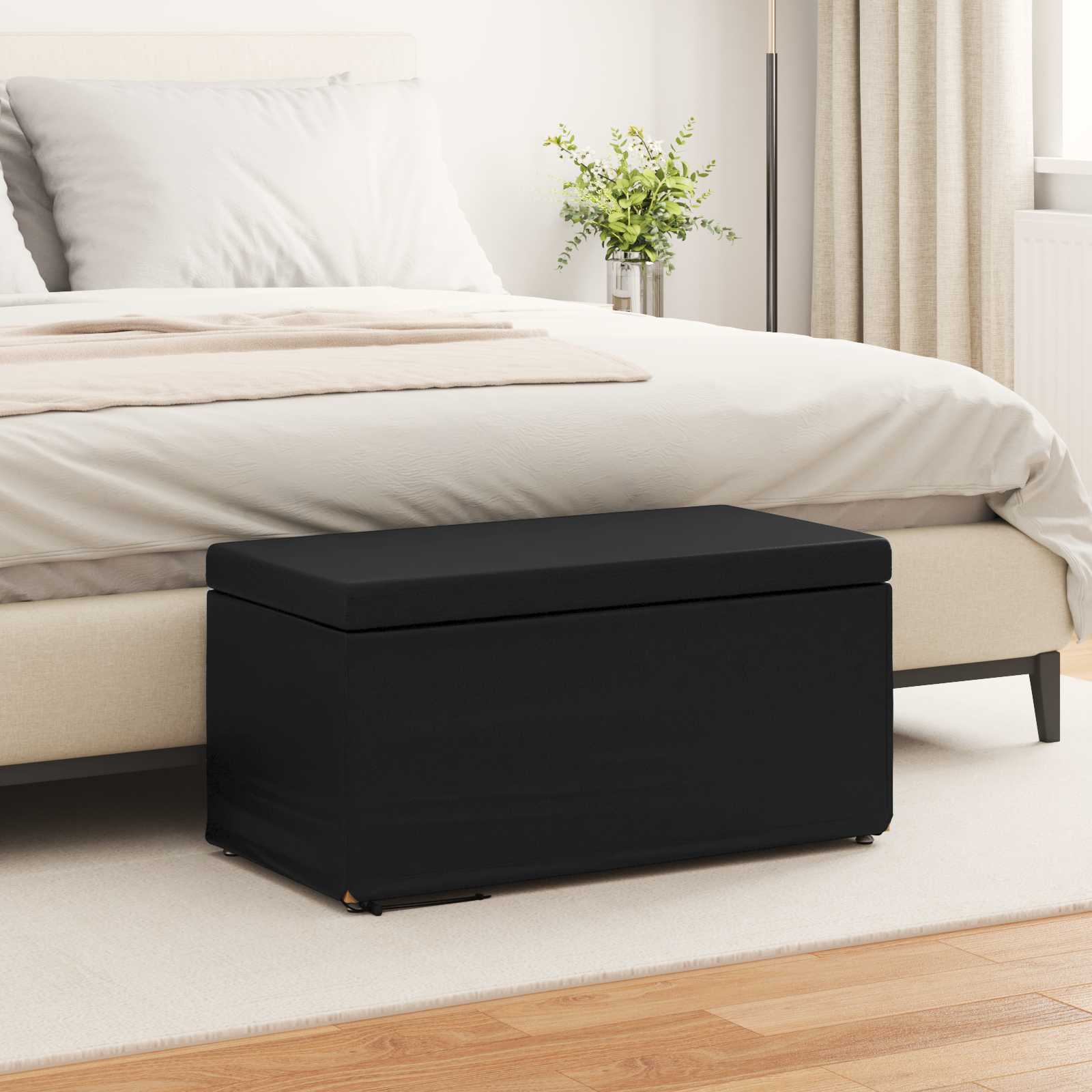 Pouf Nero Pelle Sintetica e Legno Ingegnerizzato