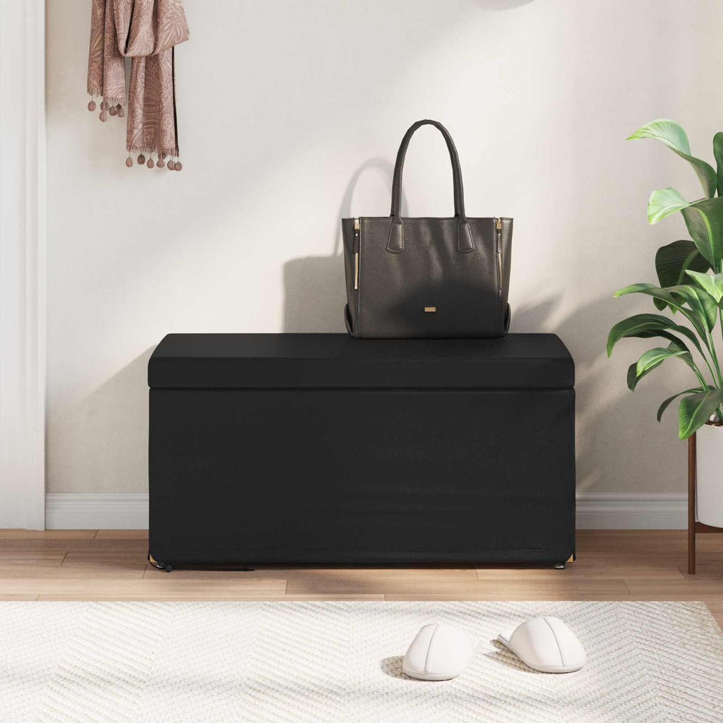 Pouf Nero Pelle Sintetica e Legno Ingegnerizzato