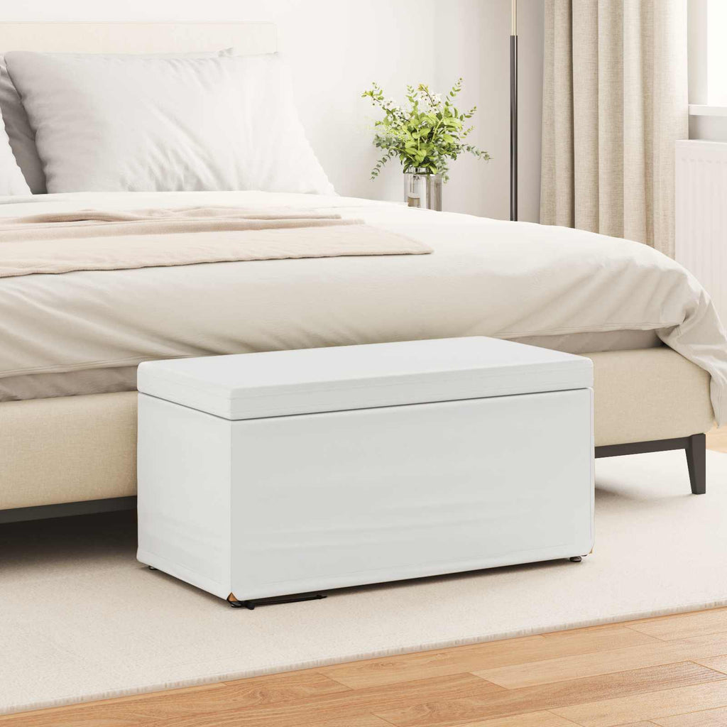Pouf Bianco Pelle Sintetica e Legno Ingegnerizzato