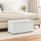 Pouf Bianco Pelle Sintetica e Legno Ingegnerizzato