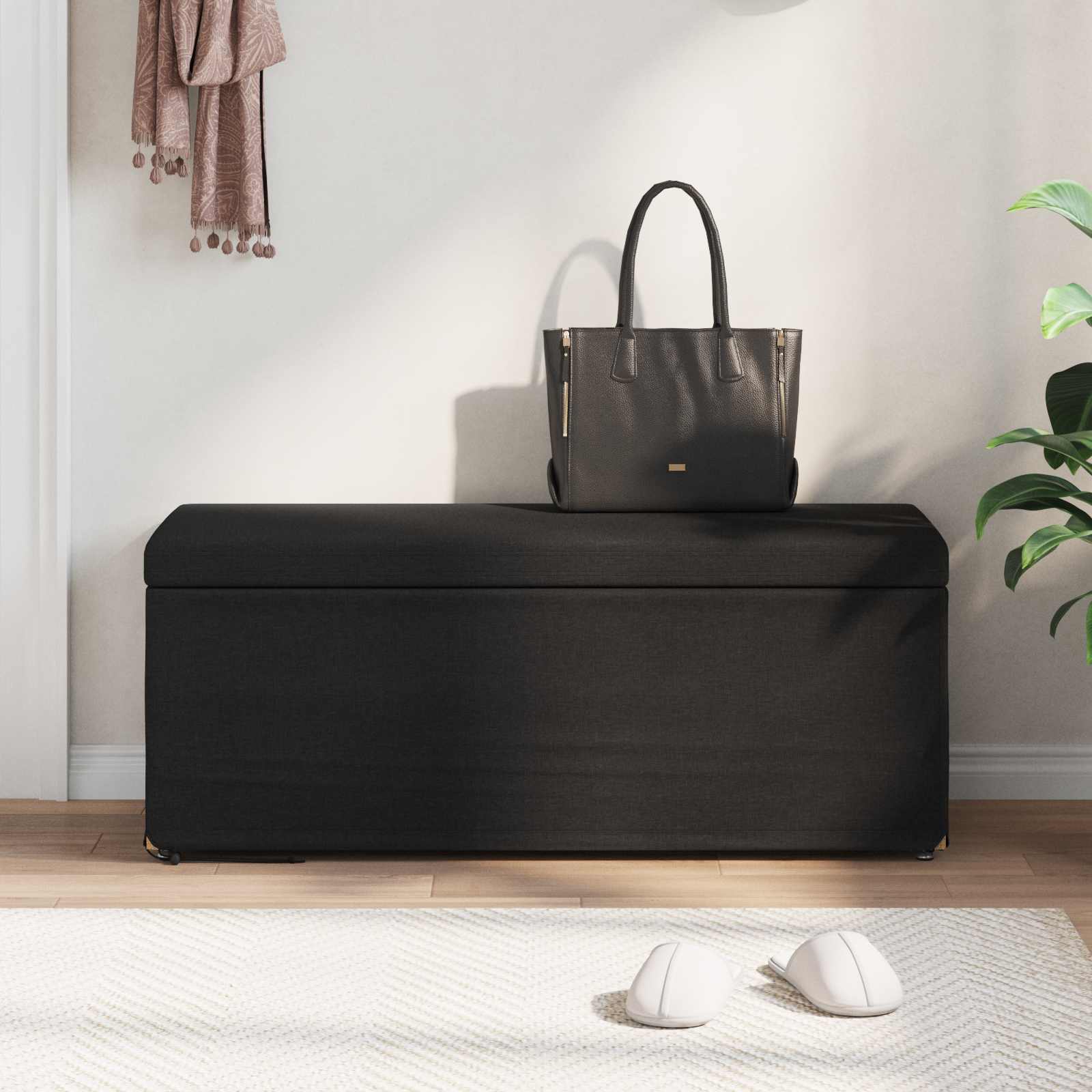 Pouf Nero 101 x 41 x 40 cm Tessuto e Legno Ingegnerizzato