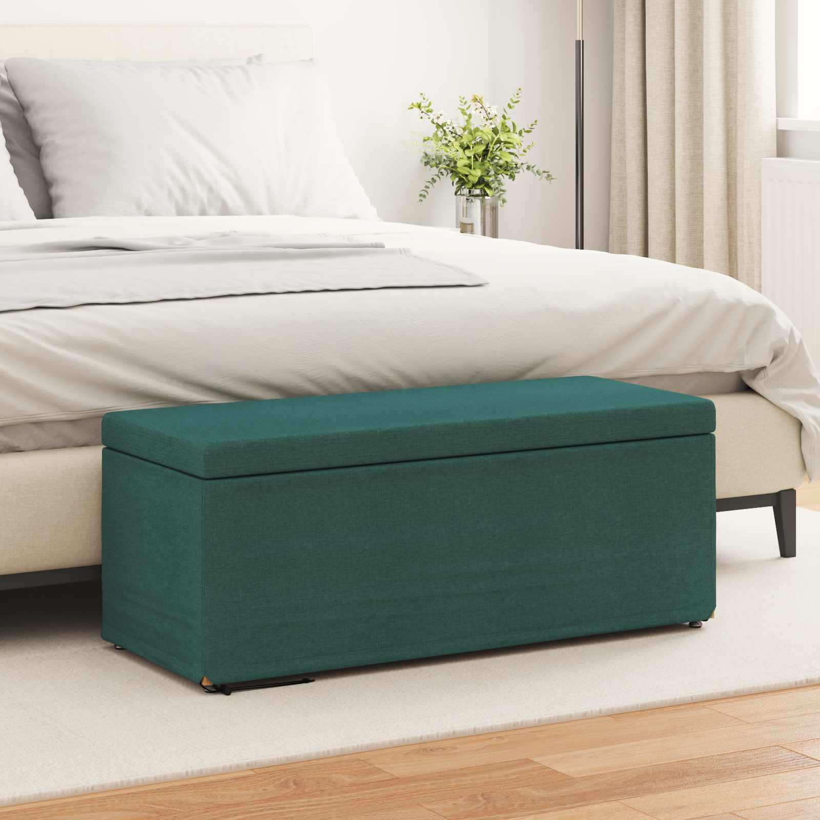 Pouf Verde Scuro Tessuto e Legno Ingegnerizzato