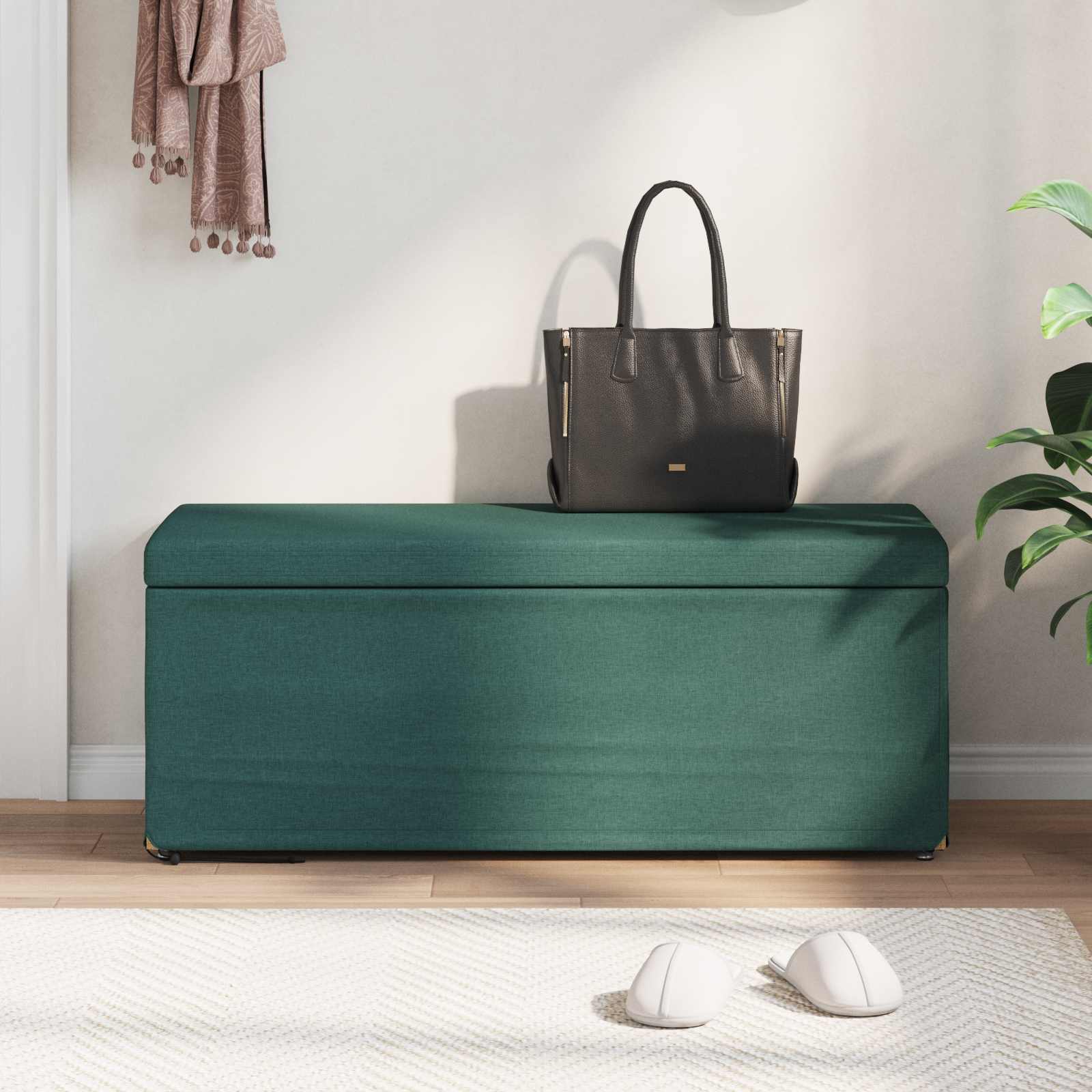Pouf Verde Scuro Tessuto e Legno Ingegnerizzato