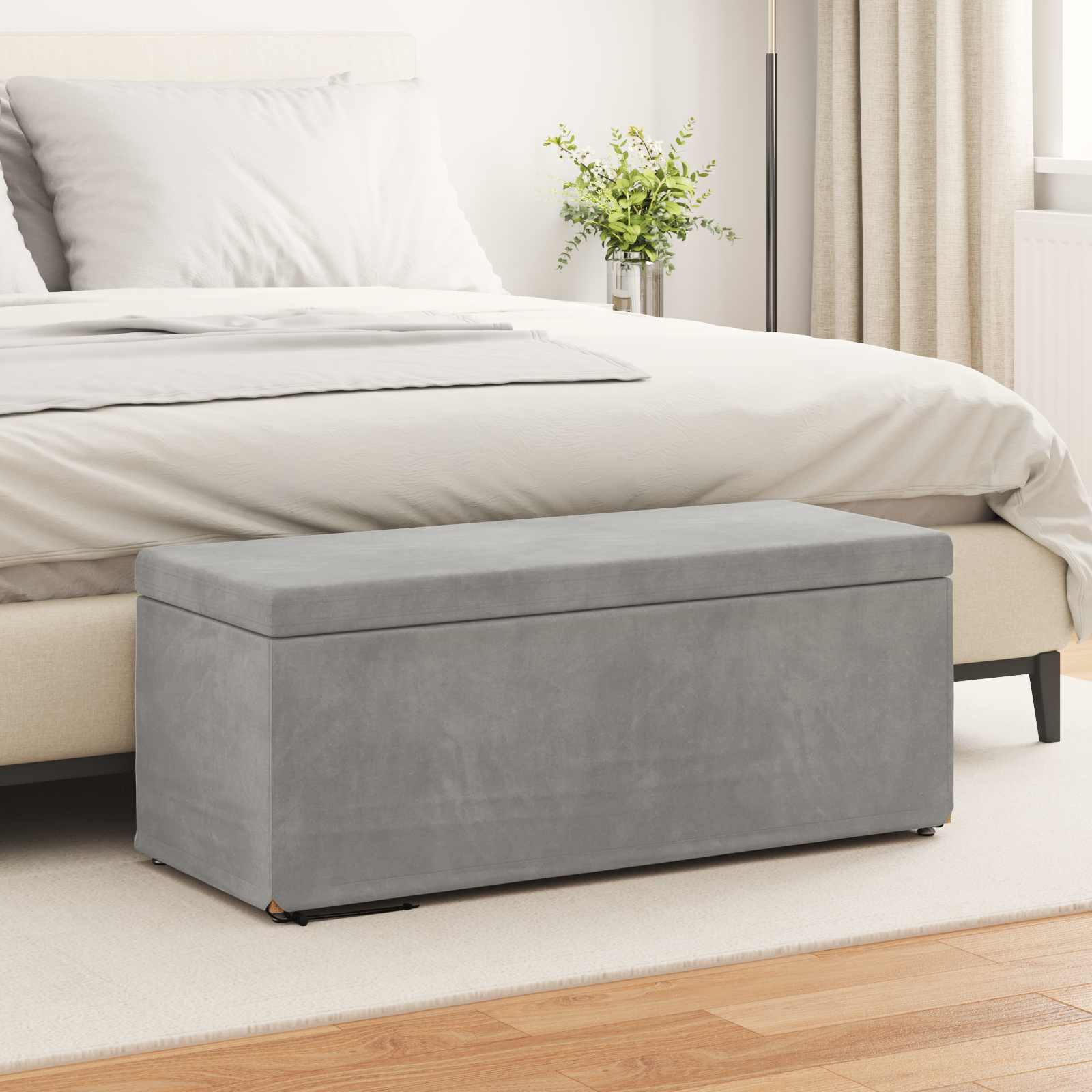 Pouf Grigio chiaro Velluto e Legno Ingegnerizzato