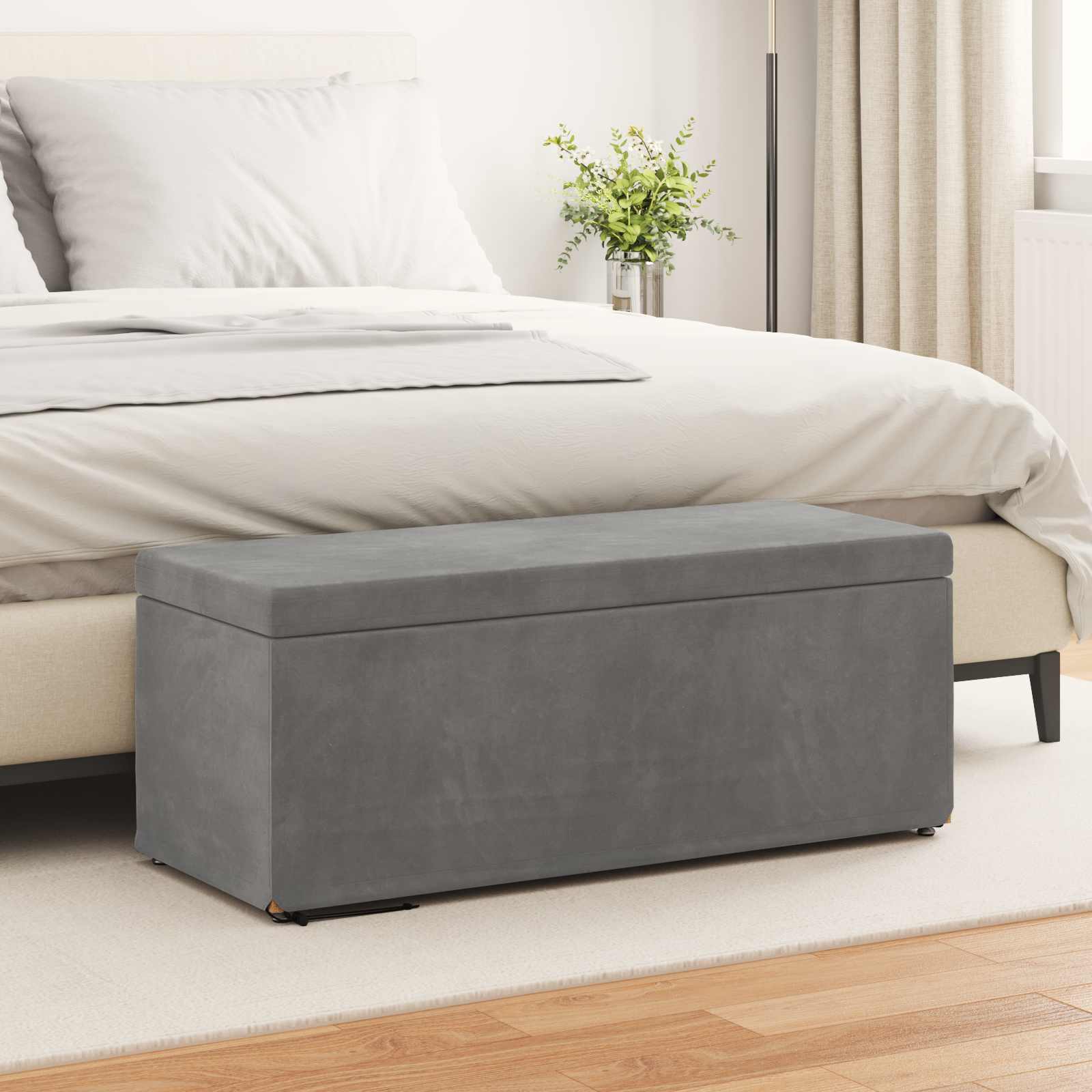 Pouf Grigio scuro Velluto e Legno Ingegnerizzato