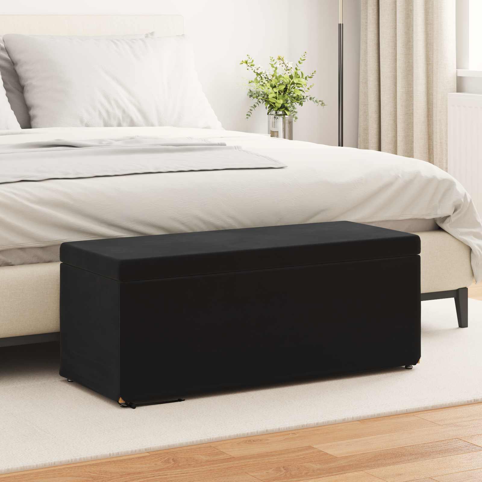 Pouf Nero 101 x 41 x 40 cm Velluto e Legno Ingegnerizzato