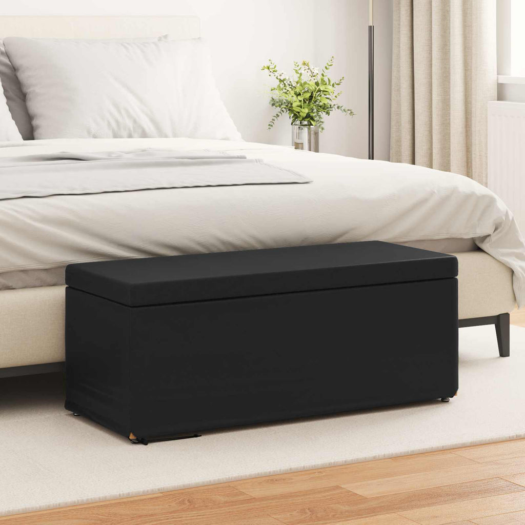 Pouf Nero Pelle Sintetica e Legno Ingegnerizzato