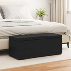 Pouf Nero Pelle Sintetica e Legno Ingegnerizzato