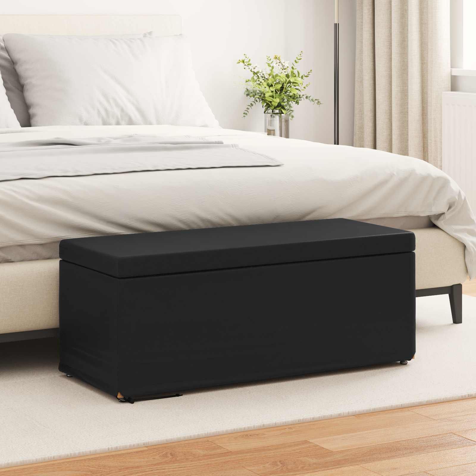 Pouf Nero Pelle Sintetica e Legno Ingegnerizzato