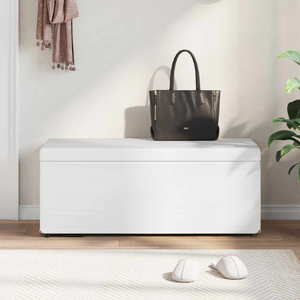 Pouf Bianco Pelle Sintetica e Legno Ingegnerizzato