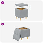 Pouf con Storage Grigio chiaro 40 x 40 x 45 cm Tessuto