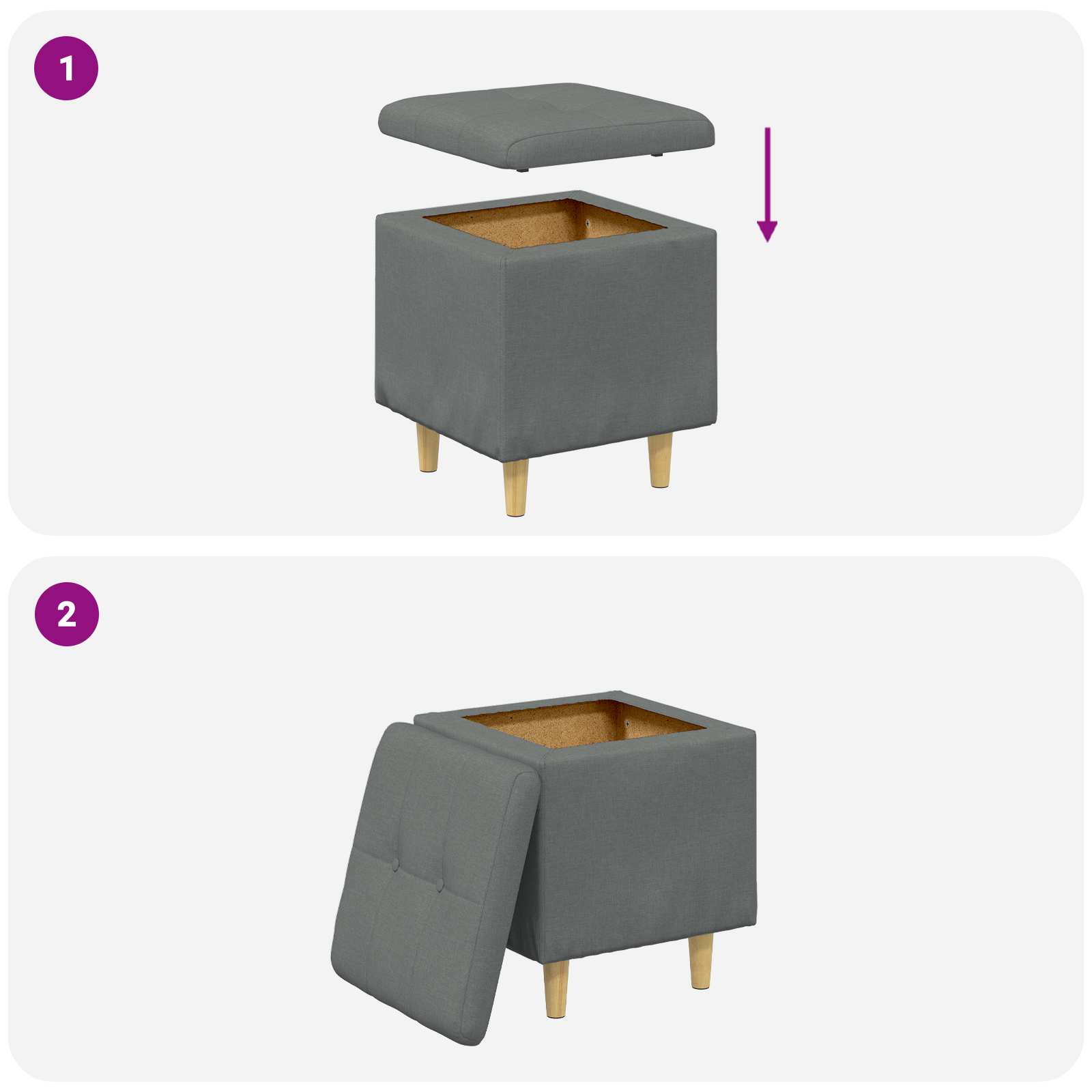 Pouf contenitore Grigio scuro 40 x 40 x 45 cm Tessuto