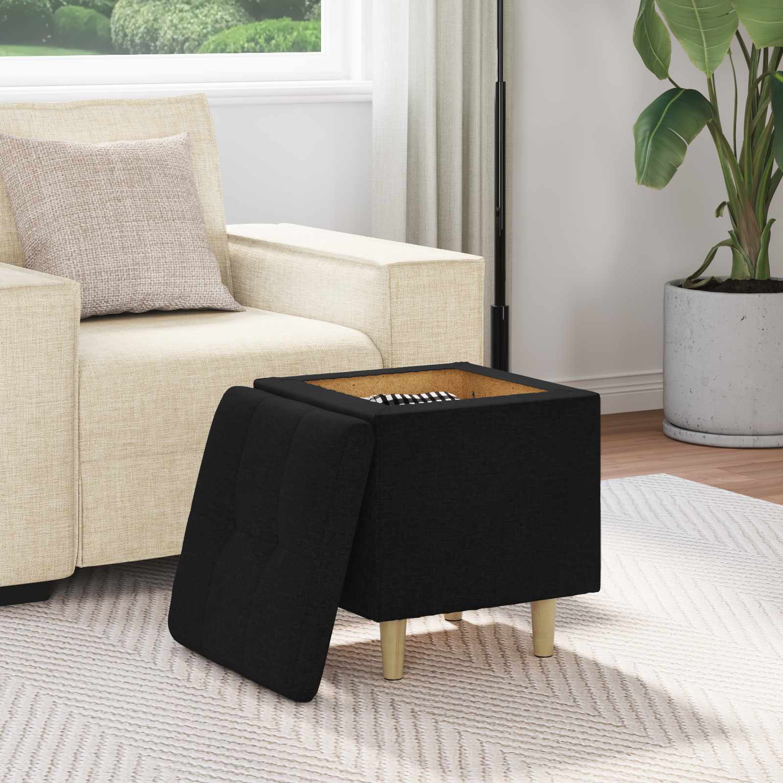 Pouf contenitore con cuscino Nero 40 x 40 x 45 cm Tessuto