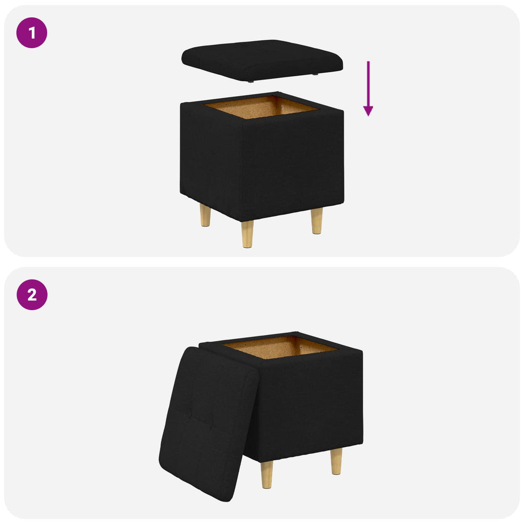 Pouf contenitore con cuscino Nero 40 x 40 x 45 cm Tessuto