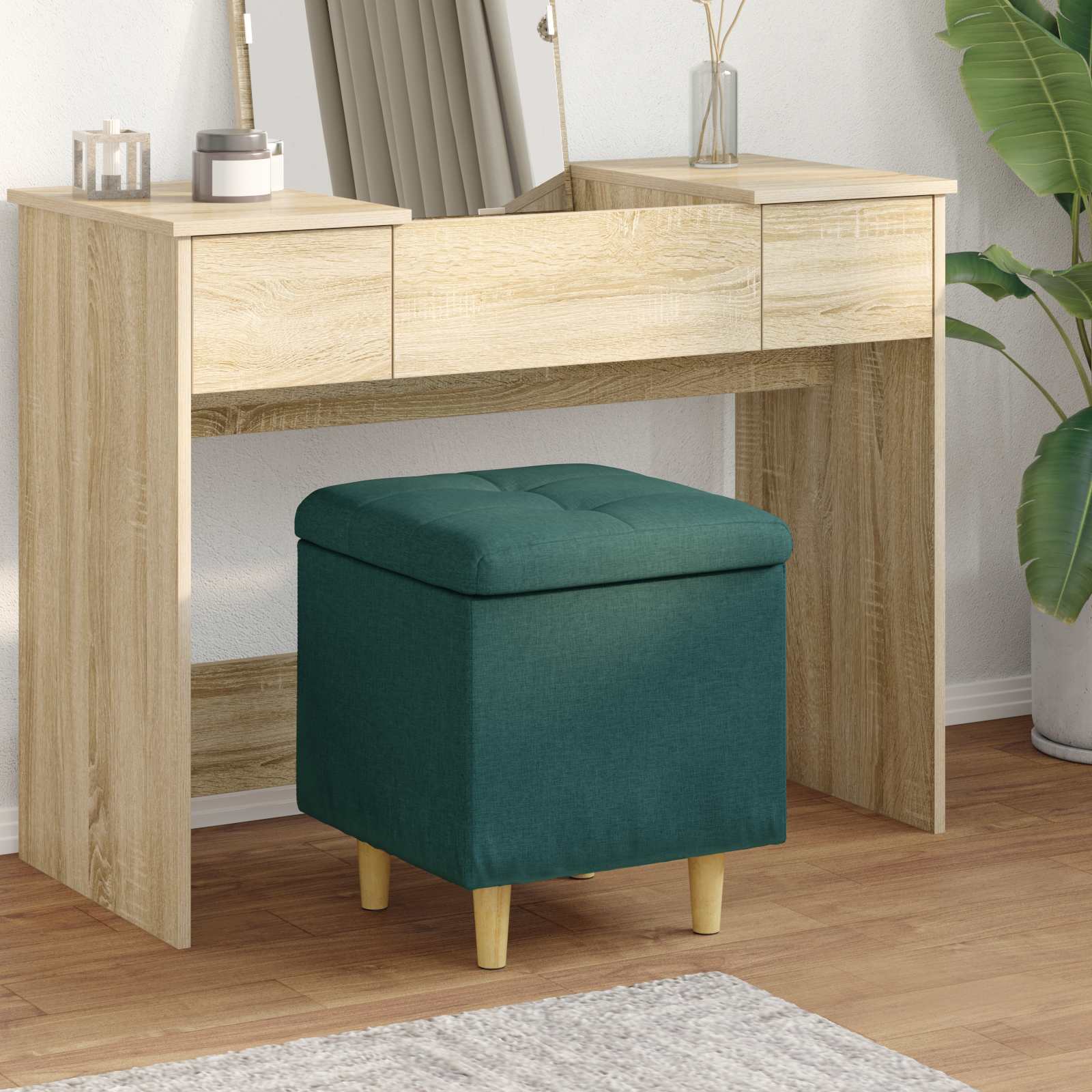 Pouf contenitore Verde Scuro 40 x 40 x 45 cm Tessuto