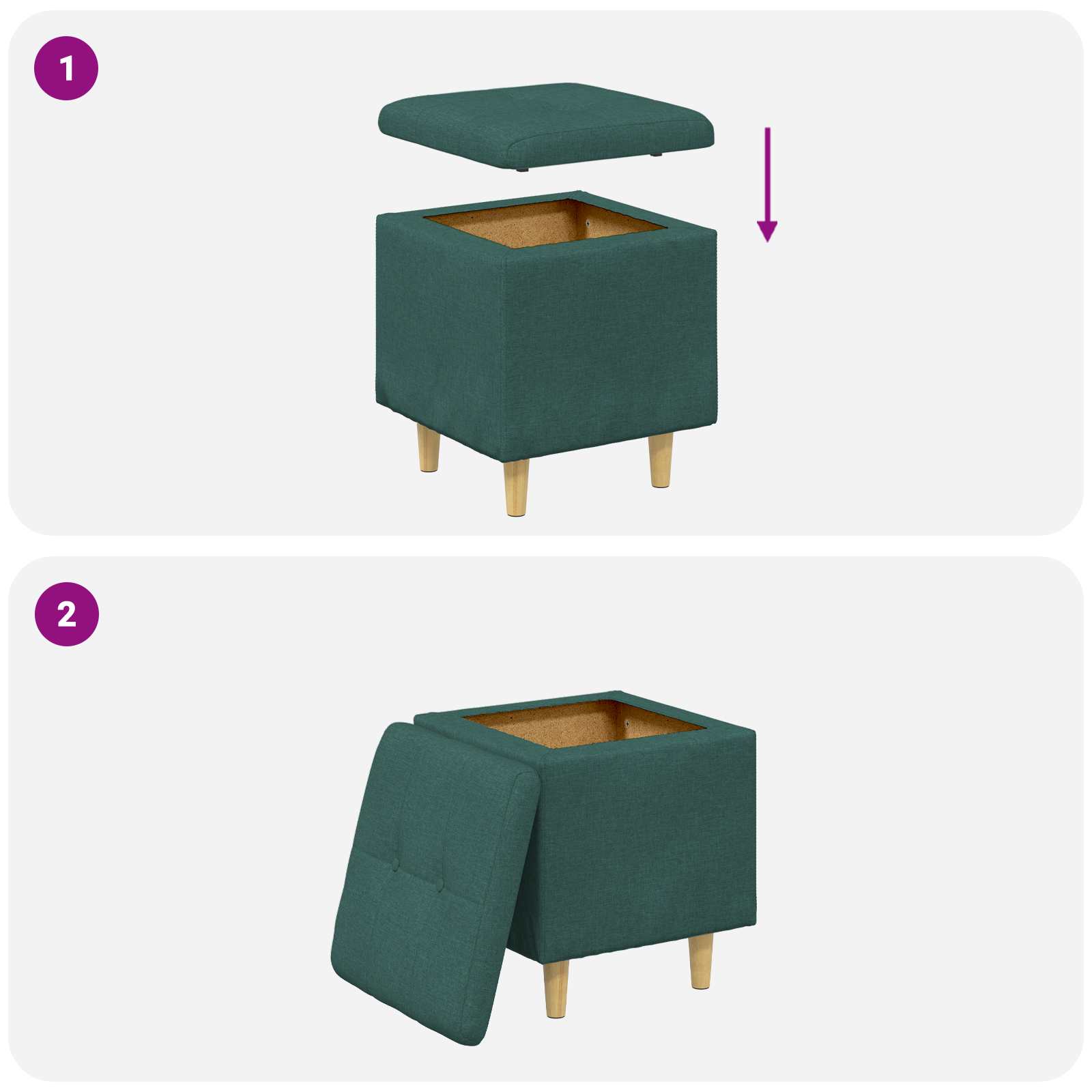 Pouf contenitore Verde Scuro 40 x 40 x 45 cm Tessuto