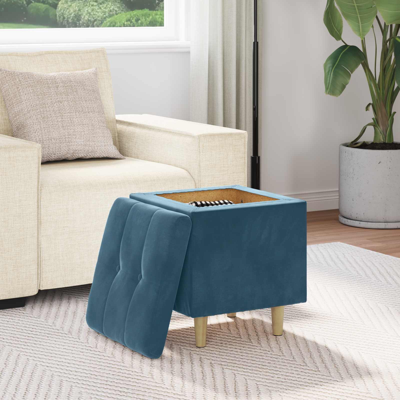 Pouf contenitore con cuscino Blu 40 x 40 x 45 cm Velluto