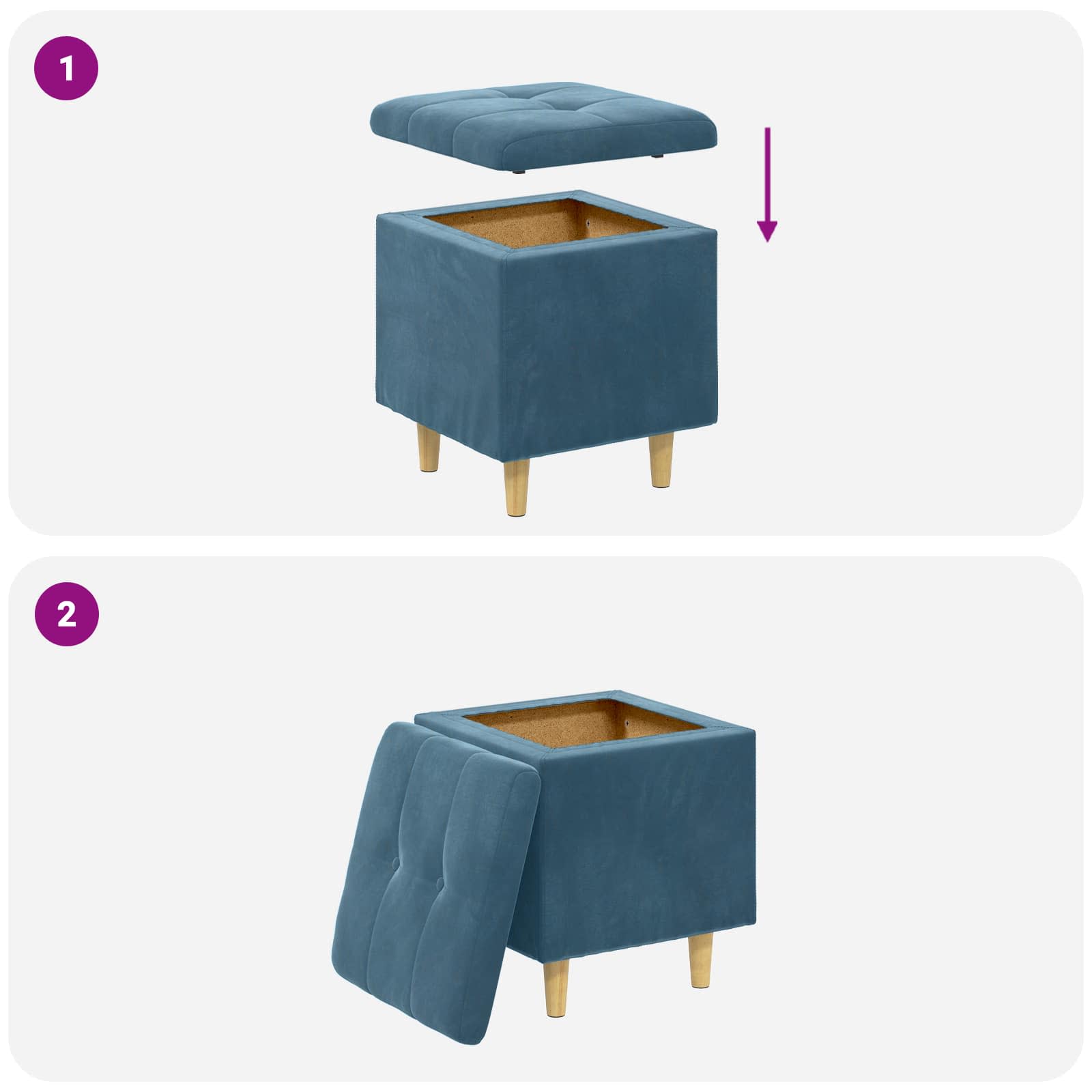 Pouf contenitore con cuscino Blu 40 x 40 x 45 cm Velluto