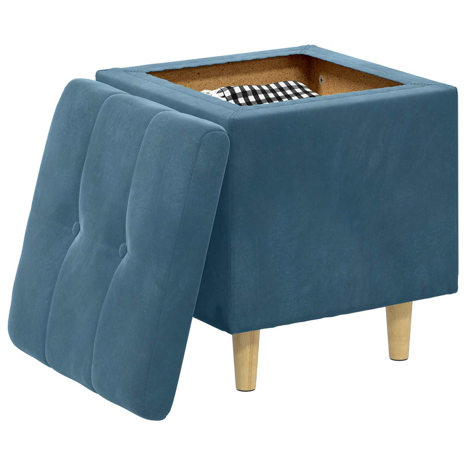 Pouf contenitore con cuscino Blu 40 x 40 x 45 cm Velluto